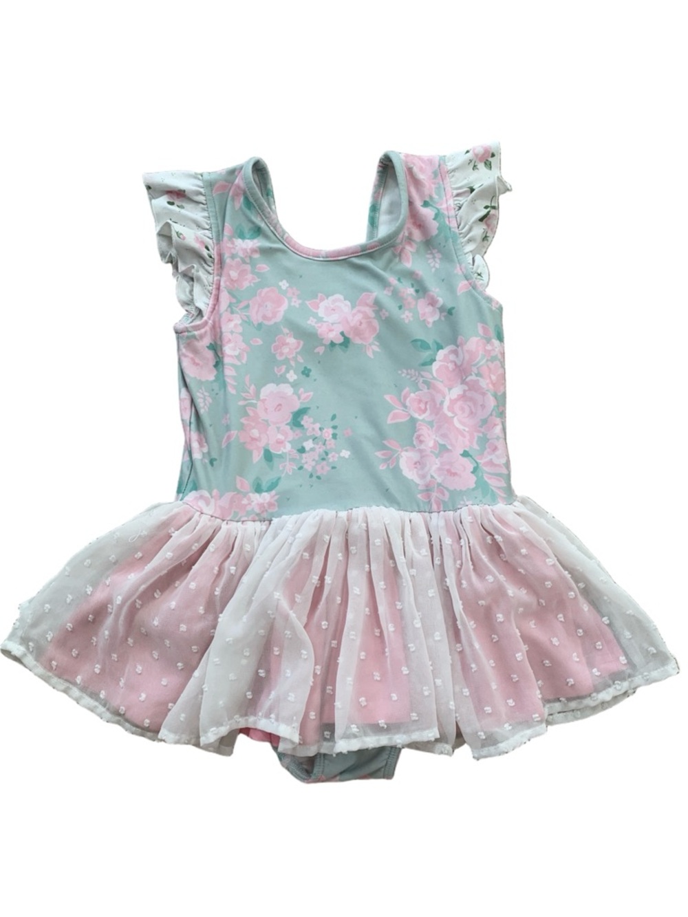 Cheeky Plum Size 6 Years Farrah Clipdot Leotard Pink Teal Floral Dance Leo